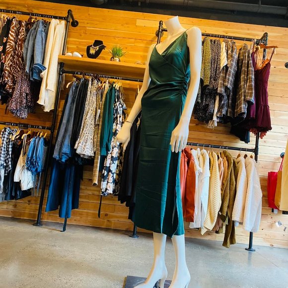 RUCHED WRAP SATIN MIDI DRESS - Picture 5 of 7